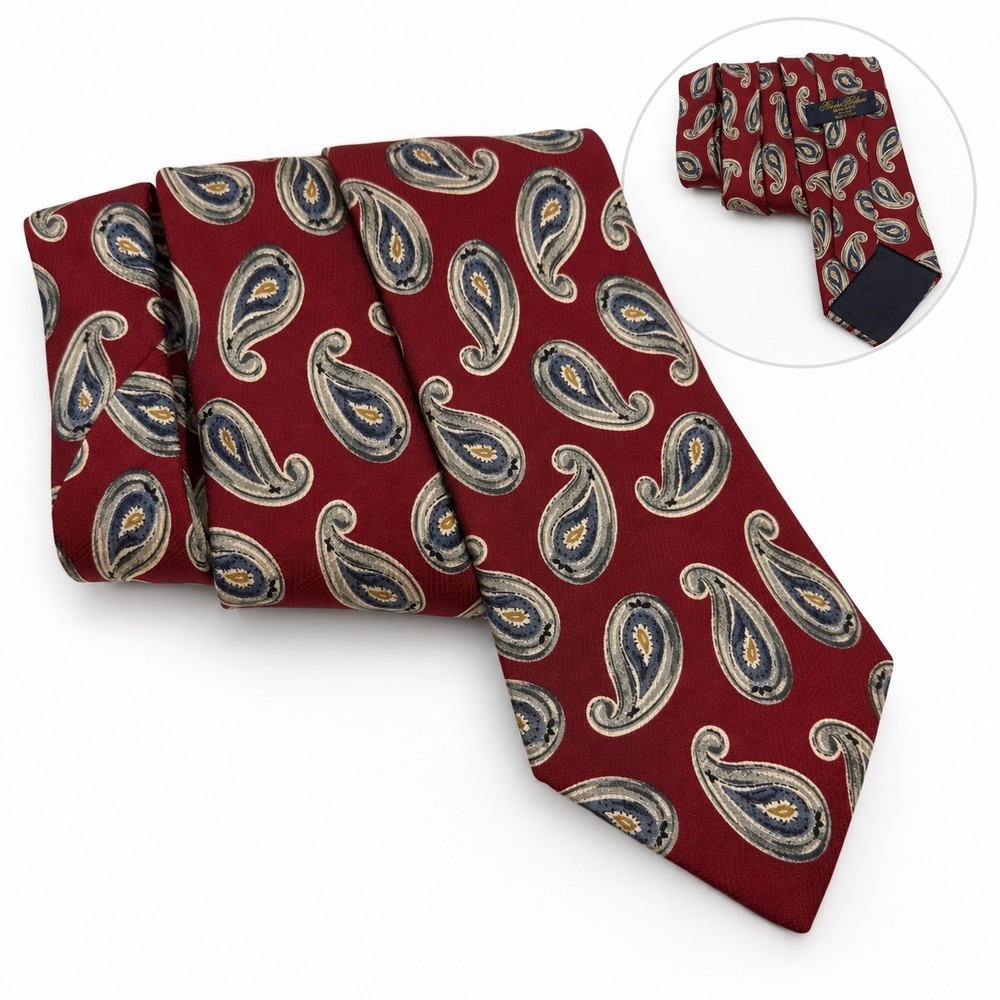 Brooks Brothers Silk Tie OS Burgundy Red Paisley Classic Preppy Dark Academia